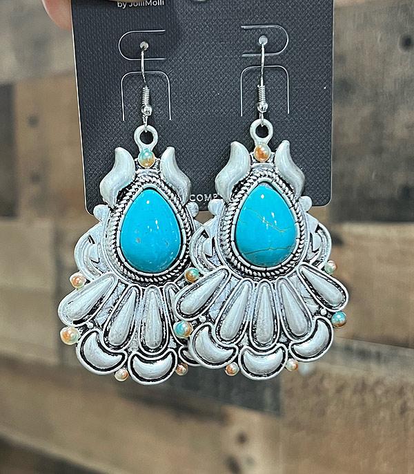 EARRINGS :: WESTERN HOOK EARRINGS :: Wholesale Western Turquoise Teardrop Earrings