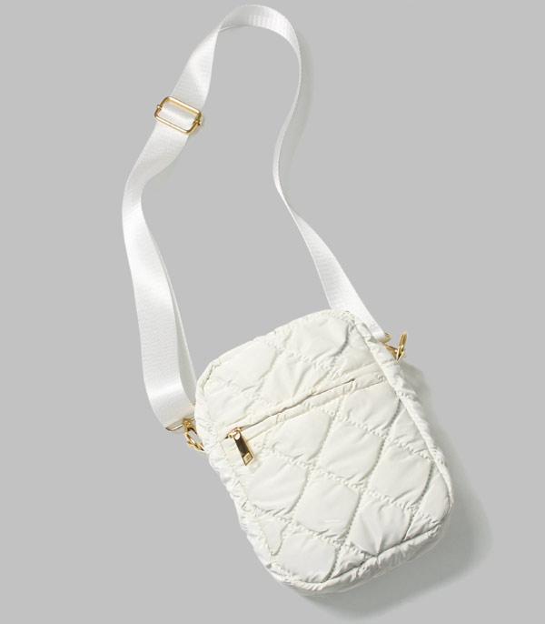 HANDBAGS :: CROSSBODY BAGS :: Wholesale Shiny Puffy Quilted Crossbody Bag