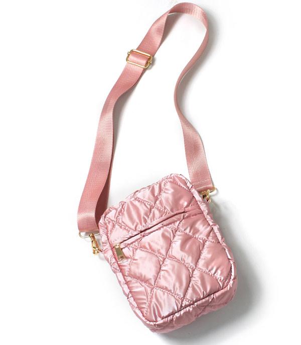 HANDBAGS :: CROSSBODY BAGS :: Wholesale Shiny Puffy Quilted Crossbody Bag
