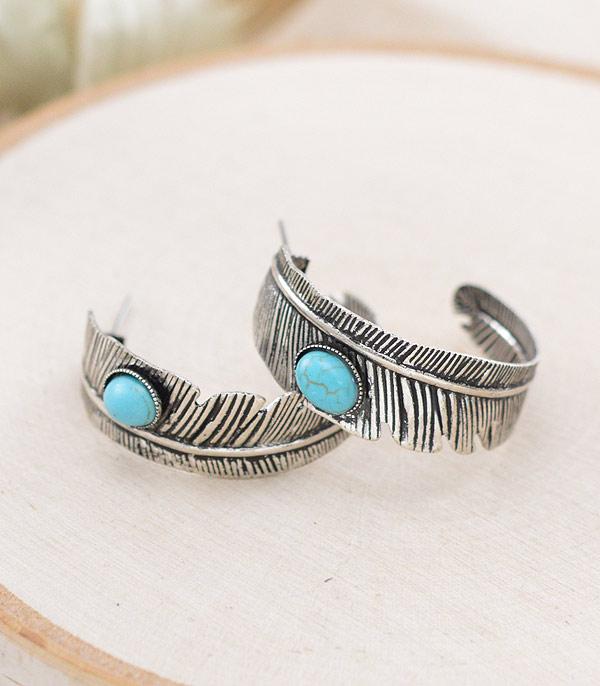 New Arrival :: Wholesale Tipi Turquoise Feather Hoop Earrings