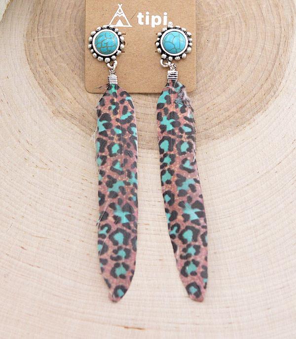 EARRINGS :: WESTERN POST EARRINGS :: Wholesale Turquoise Post Feather Earrings