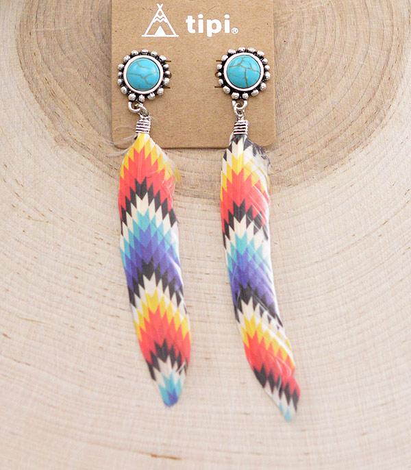 EARRINGS :: WESTERN POST EARRINGS :: Wholesale Western Feather Turquoise Earrings