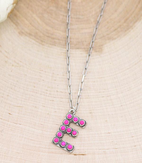 INITIAL JEWELRY :: NECKLACES | RINGS :: Wholesale Western Fuchsia Stone Initial Necklace