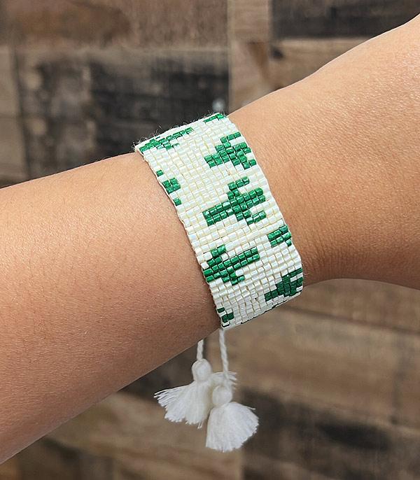 BRACELETS :: STRETCH-BEAD :: Wholesale Green Cactus Beaded Pull Tie Bracelet