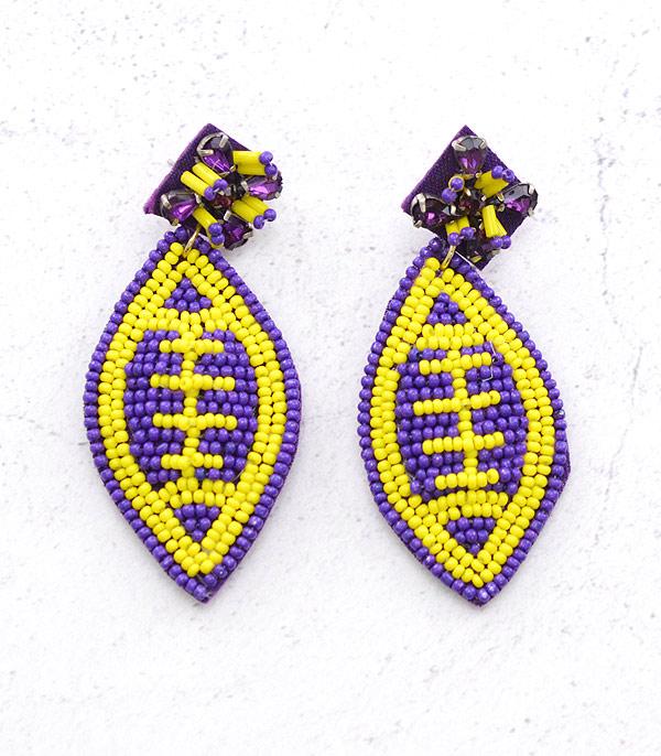 <font color=PURPLE>GAMEDAY</font> :: Wholesale Game Day Beaded Football Earrings