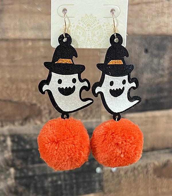 <font color=GREEN>HOLIDAYS</font> :: Wholesale Halloween Ghost Pom Earrings