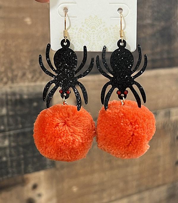 <font color=GREEN>HOLIDAYS</font> :: Wholesale Halloween Spider Pom Earrings
