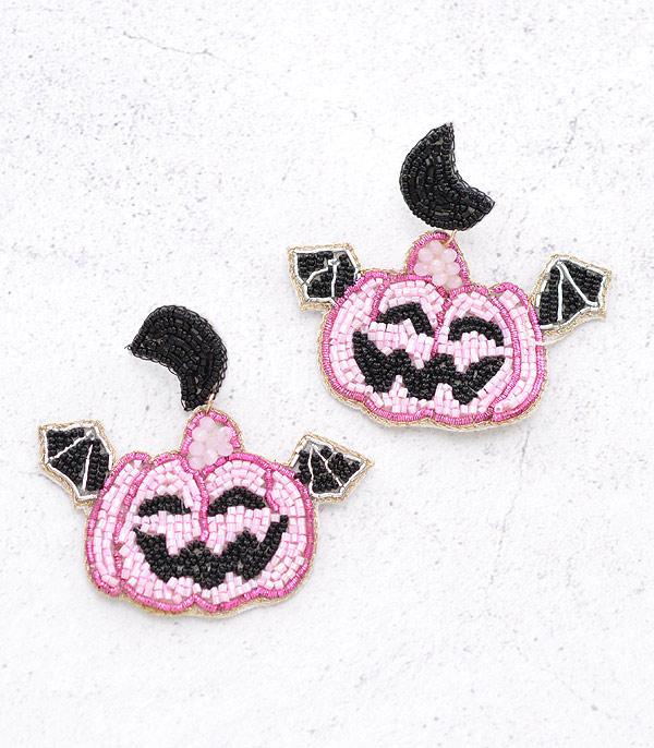 <font color=GREEN>HOLIDAYS</font> :: Wholesale Halloween Pink Pumpkin Bead Earrings
