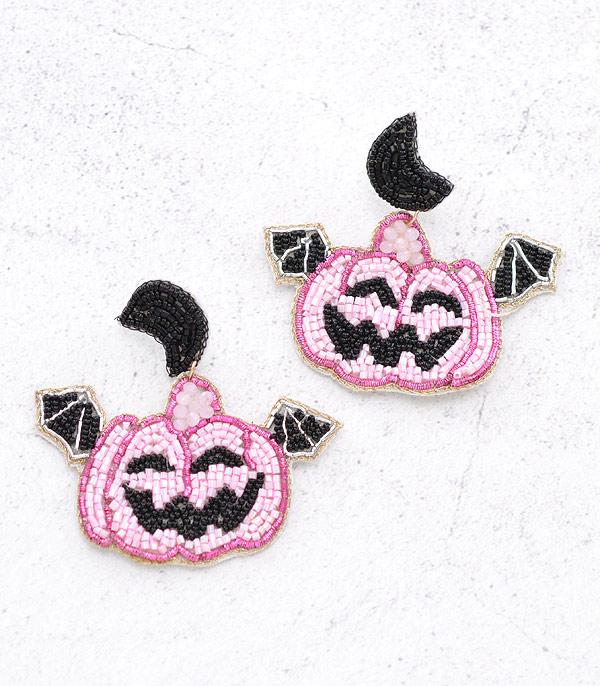 <font color=GREEN>HOLIDAYS</font> :: JEWELRY I BAGS :: Wholesale Halloween Pink Pumpkin Bead Earrings