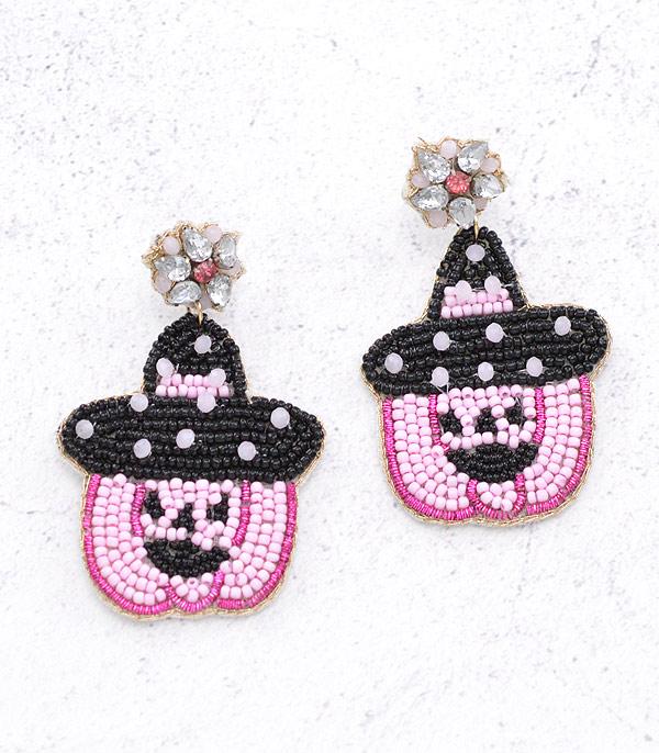 <font color=GREEN>HOLIDAYS</font> :: Wholesale Halloween Pink Pumpkin Bead Earrings