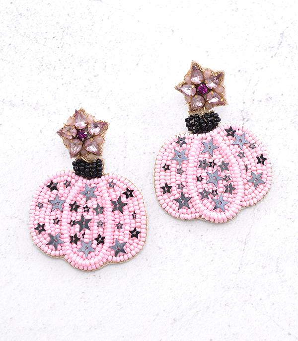 <font color=GREEN>HOLIDAYS</font> :: JEWELRY I BAGS :: Wholesale Halloween Pink Pumpkin Bead Earrings
