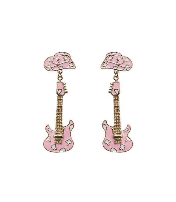 <font color=#FF6EC7>PINK COWGIRL</font> :: Wholesale Pink Cowgirl Guitar Earrings