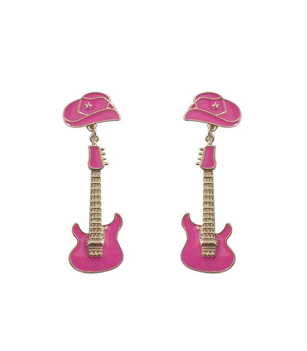 <font color=#FF6EC7>PINK COWGIRL</font> :: Wholesale Pink Cowgirl Guitar Earrings