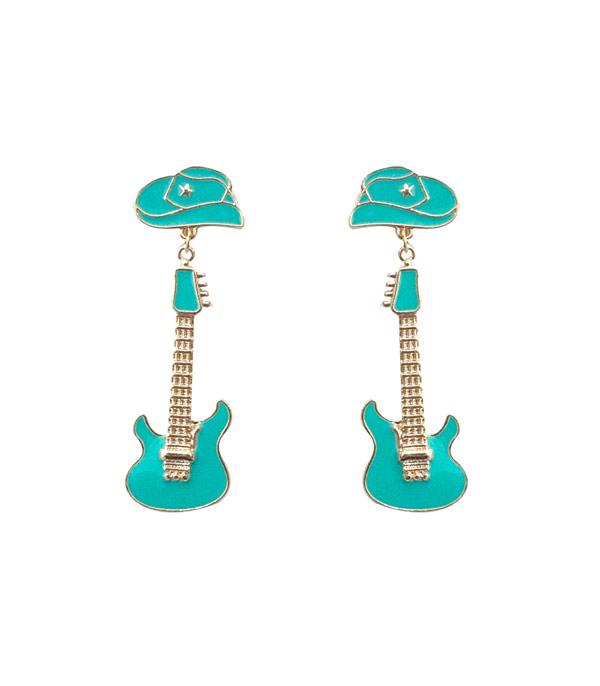 EARRINGS :: WESTERN POST EARRINGS :: Wholesale Turquoise Cowgirl Guitar Earrings