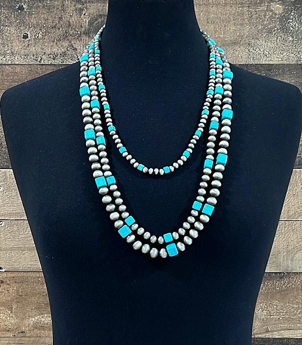 NECKLACES :: LONG NECKLACES :: Wholesale Navajo Pearl Stone Layered Necklace