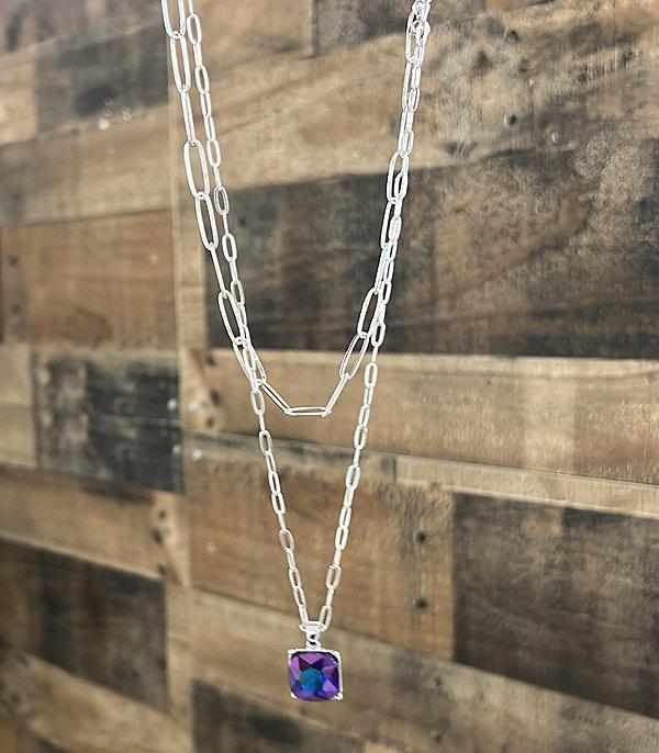 New Arrival :: Wholesale Glass Stone Pendant Layered Necklace