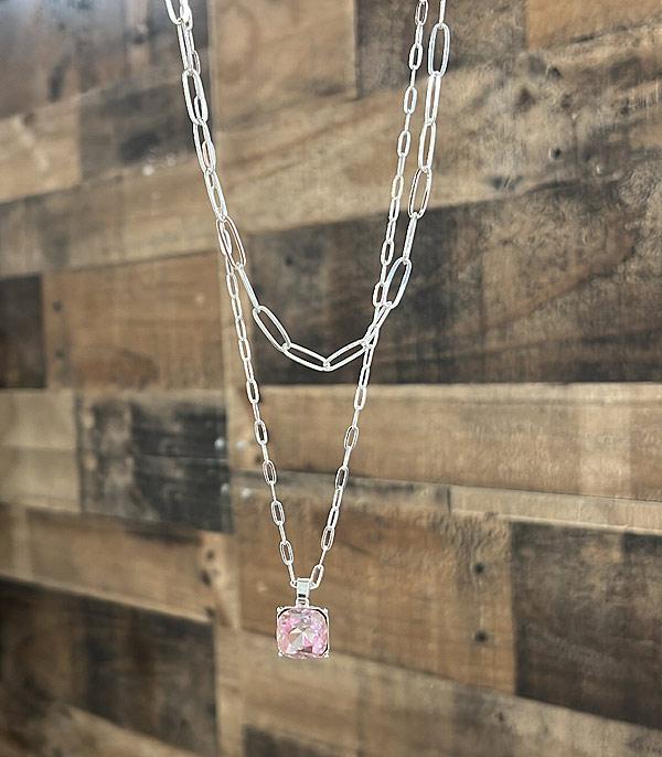 New Arrival :: Wholesale Glass Stone Pendant Layered Necklace