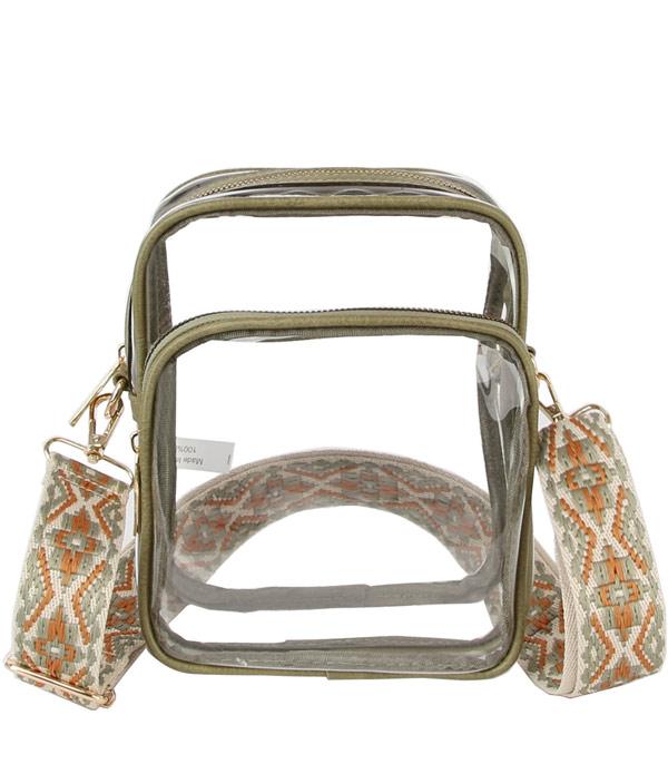 HANDBAGS :: CROSSBODY BAGS :: Wholesale Guitar Strap Clear Crossbody Bag