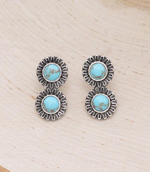 New Arrival :: Wholesale Western Turquoise Double Stone Earrings