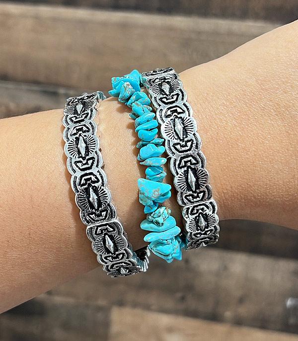 New Arrival :: Wholesale Western Turquoise Stacked Bracelet Set