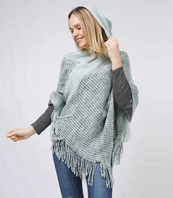 KIMONO I SCARVES :: KIMONO / PONCHO :: Wholesale Knit Hooded Poncho