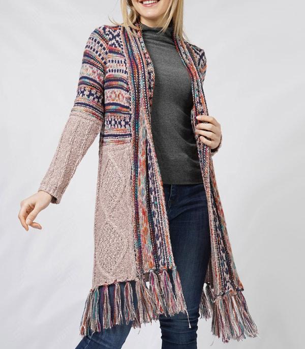 KIMONO I SCARVES :: VEST/ CARDIGAN :: Wholesale Western Aztec Fringe Cardigan