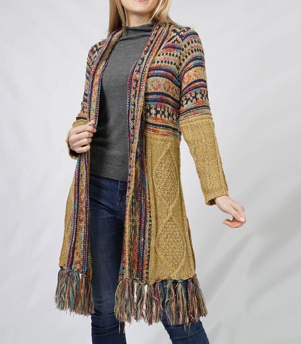 New Arrival :: Wholesale Western Aztec Fringe Cardigan