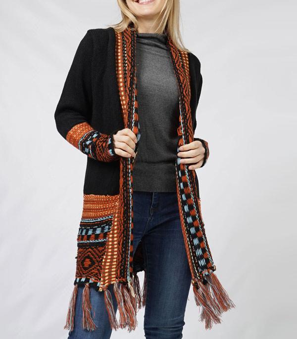 New Arrival :: Wholesale Western Aztec Fringe Cardigan
