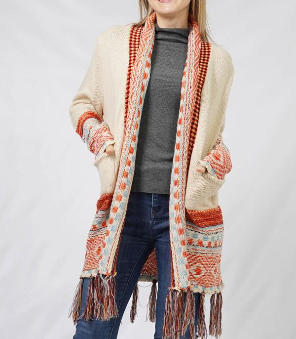 KIMONO I SCARVES :: VEST/ CARDIGAN :: Wholesale Western Aztec Fringe Cardigan