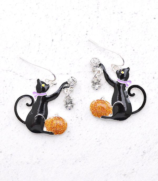 <font color=GREEN>HOLIDAYS</font> :: JEWELRY I BAGS :: Wholesale Halloween Cat Dangle Earrings