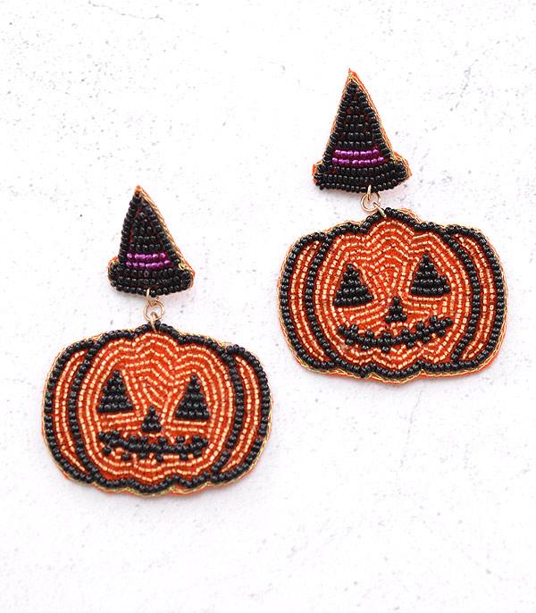 <font color=GREEN>HOLIDAYS</font> :: JEWELRY I BAGS :: Wholesale Bead Halloween Pumpkin Earrings