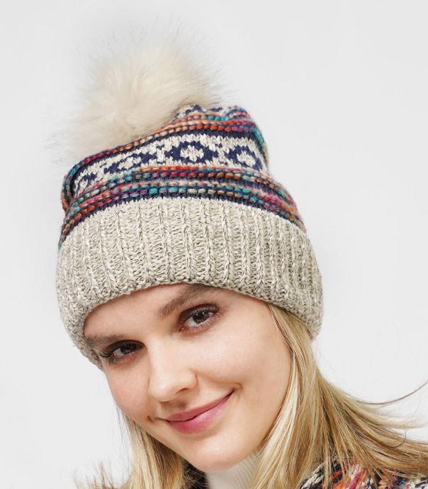 HATS I HAIR ACC :: BEANIES I HEADWRAP :: Wholesale Aztec Pattern Winter Pom Beanie