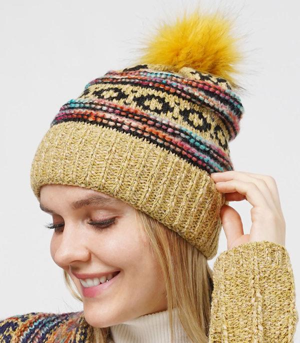 HATS I HAIR ACC :: BEANIES I HEADWRAP :: Wholesale Western Aztec Pattern Pom Beanie