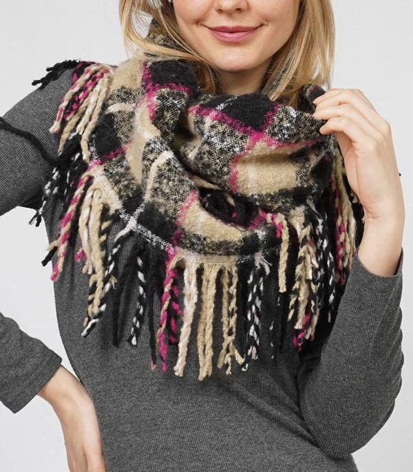 New Arrival :: Wholesale Plaid Infinity Scarf With Fringe