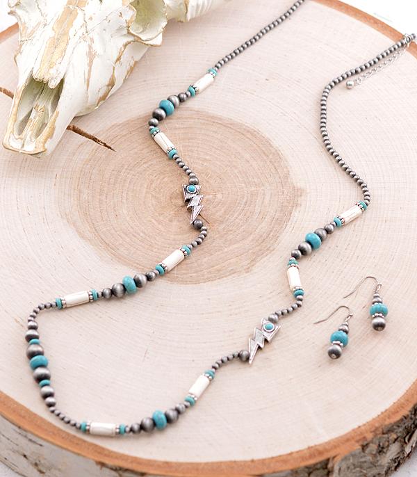 NECKLACES :: WESTERN LONG NECKLACES :: Wholesale Lightning Bolt Navajo Pearl Necklace