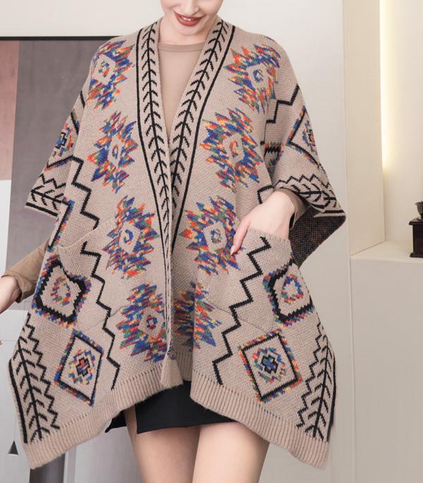 KIMONO I SCARVES :: VEST/ CARDIGAN :: Wholesale Western Aztec Knit Cardigan