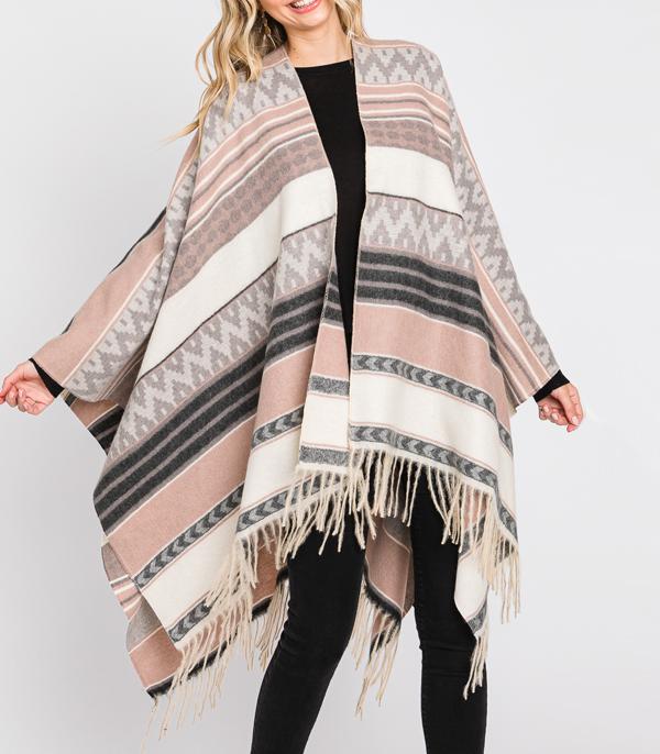 SCARVES I KIMONO :: KIMONO / PONCHO :: Wholesale Boho Aztec Print Soft Cape