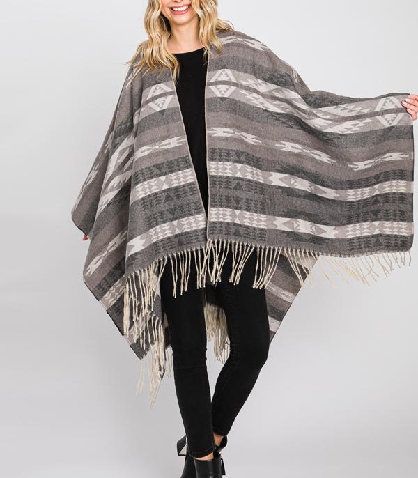 KIMONO I SCARVES :: KIMONO / PONCHO :: Wholesale Western Aztec Boho Print Cape