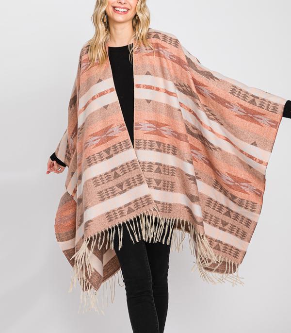 SCARVES I KIMONO :: KIMONO / PONCHO :: Wholesale Western Aztec Boho Print Cape
