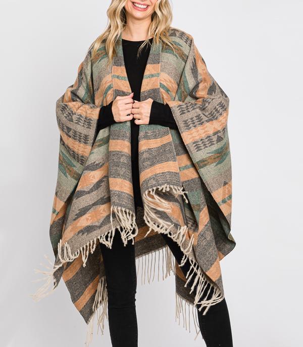 SCARVES I KIMONO :: KIMONO / PONCHO :: Wholesale Western Aztec Boho Print Cape