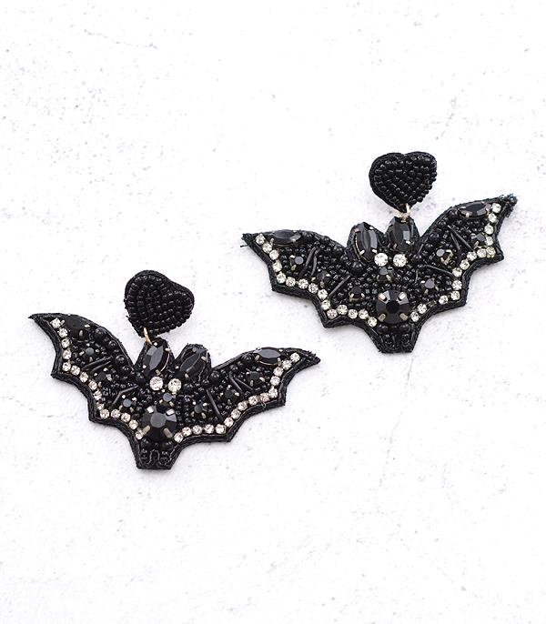 New Arrival :: Wholesale Seed Bead Halloween Bat Earrings