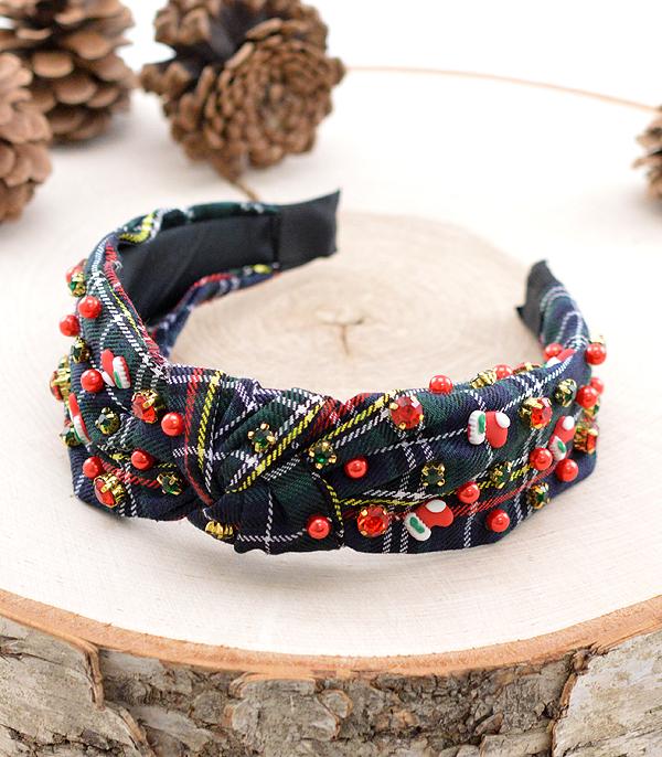 HATS I HAIR ACC :: HAIR ACCESSORIES :: Wholesale Plaid Embellished Christmas Headband