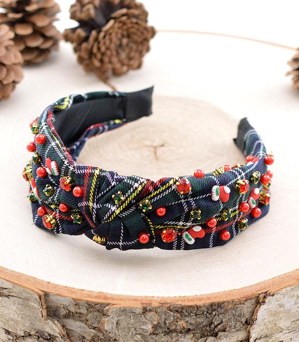 <font color=GREEN>HOLIDAYS</font> :: Wholesale Plaid Embellished Christmas Headband