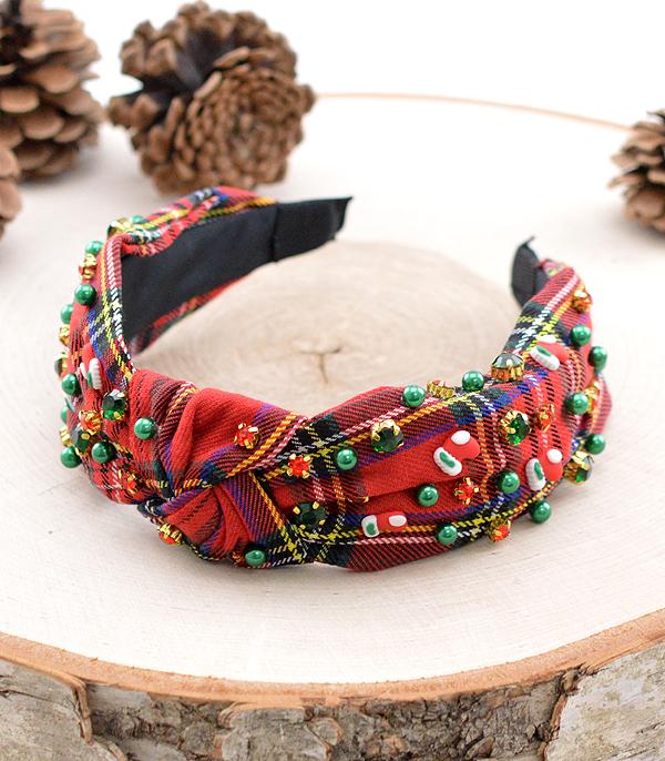 <font color=GREEN>HOLIDAYS</font> :: Wholesale Plaid Embellished Christmas Headband