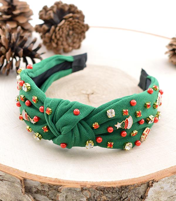 <font color=GREEN>HOLIDAYS</font> :: Wholesale Christmas Embellished Top Knot Headband