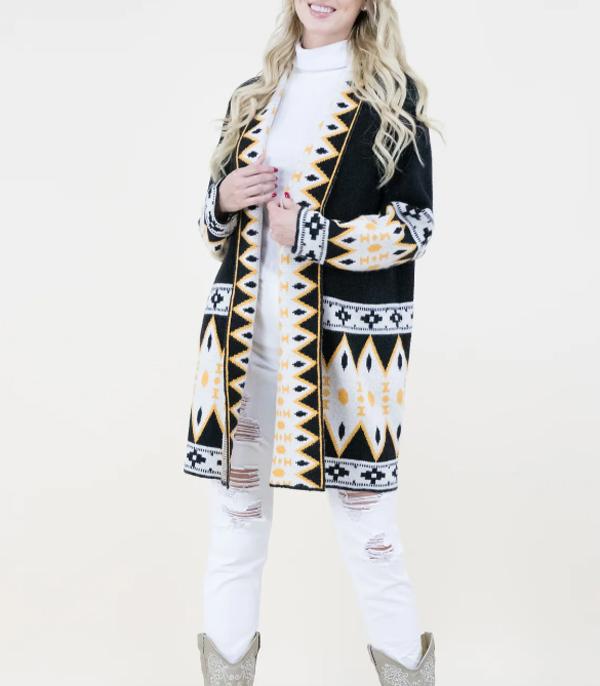 KIMONO I SCARVES :: VEST/ CARDIGAN :: Wholesale Western Aztec Pattern Knit Cardigan