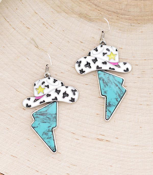 EARRINGS :: WESTERN HOOK EARRINGS :: Wholesale Turquoise Bolt Cowgirl Hat Earrings