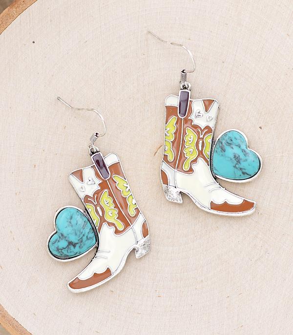 EARRINGS :: WESTERN HOOK EARRINGS :: Wholesale Turquoise Cowgirl Boot Earrings