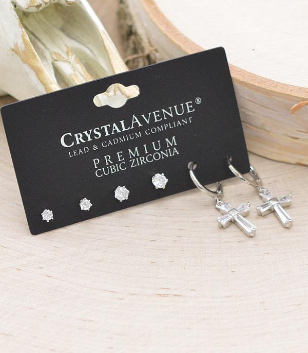 RHINESTONE I CUBIC ZIRCONIA :: Wholesale CZ Cross Stud Earrings Set