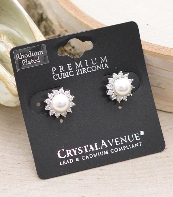 RHINESTONE I CUBIC ZIRCONIA :: Wholesale Rhinestone Pearl Flower Earrings